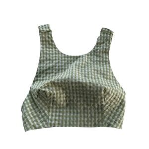 ZARA Gingham Plaid Seersucker Crop Top Sz S Sage White Cottagecore Retro 90s/Y2K